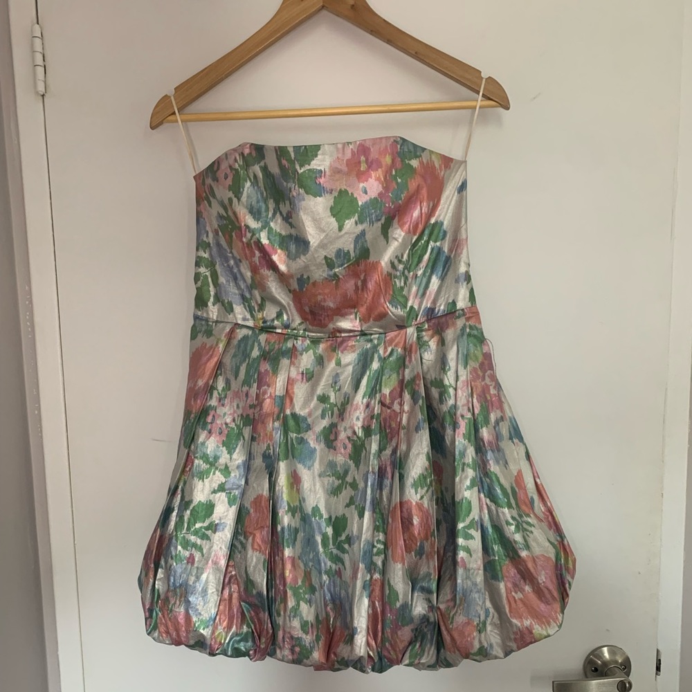 Strapless Floral Mini Ball Gown Dress